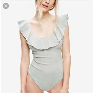 NWT Free People Uh Huh Ruffled Scoop Back Bodysuit